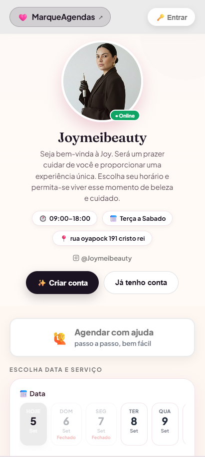 Agenda online da Joymeibeauty